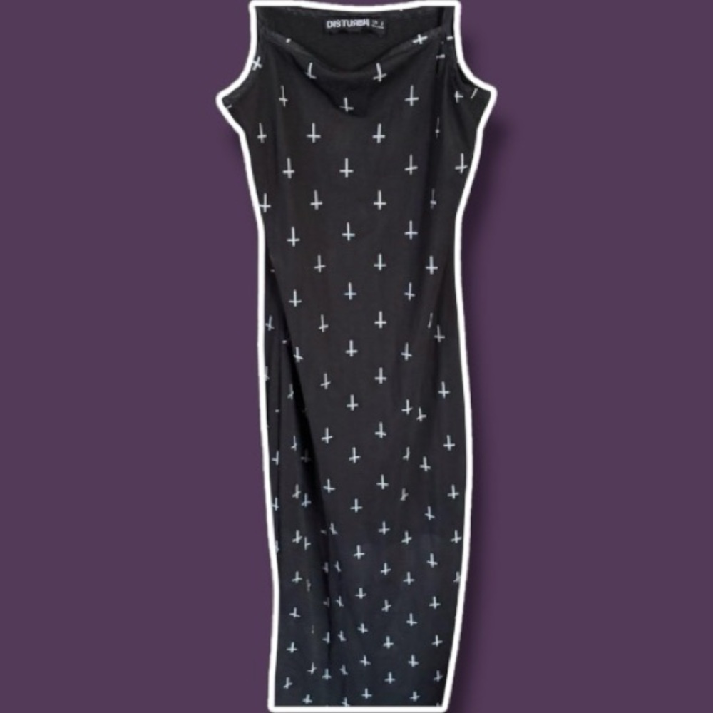 Disturbia Gothic Black Dress with White Crosses